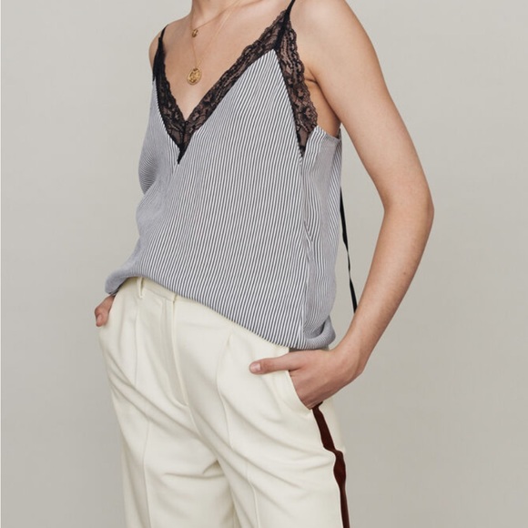 MAJE STRIPED CAMISOLE WITH LACE TRIM. SIZE 2. NEVER WORN - Picture 3 of 6
